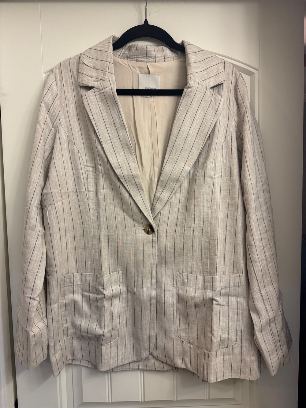 Matty M Light Beige Pinstripe Single-Button Blazer